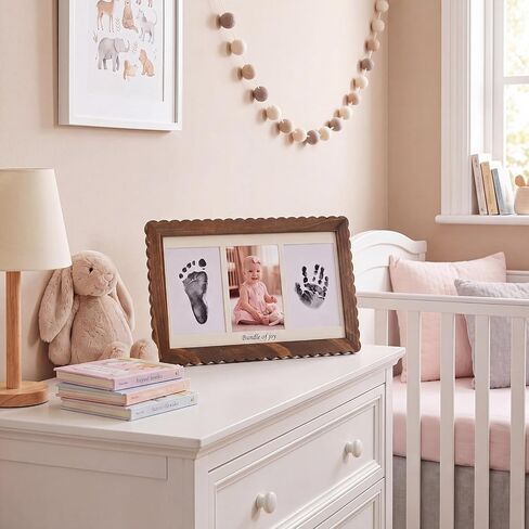 SiliFine Hand and Footprint Kit Baby Handprint Footprint Frame Scalloped Edge Solid Wood Newborn Keepsake Frame Baby Shower Gift for Babys Registry Search, Pet Paw Print Impression Kit in Kuwait