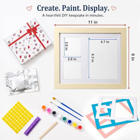 MICKYU Baby Hand and Footprint Kit, Clay Keepsake Frame | 8-Color Paints, Newborn Nursery Picture Frames, Personalized New Mom Gifts for Baby Shower & Registry, 9x11 in, Natural Wood in Kuwait