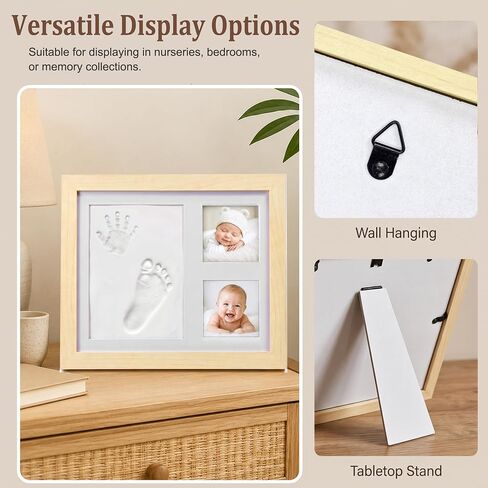MICKYU Baby Hand and Footprint Kit, Clay Keepsake Frame | 8-Color Paints, Newborn Nursery Picture Frames, Personalized New Mom Gifts for Baby Shower & Registry, 9x11 in, Natural Wood in Kuwait