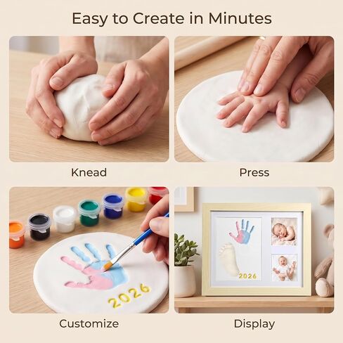 MICKYU Baby Hand and Footprint Kit, Clay Keepsake Frame | 8-Color Paints, Newborn Nursery Picture Frames, Personalized New Mom Gifts for Baby Shower & Registry, 9x11 in, Natural Wood in Kuwait