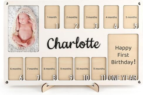 My First Year Photo Frame & Board - Personalized Baby Milestone Keepsake | 12 Month Photo Display from Newborn to 1st Birthday |Nursery Wall Art& Gift for Girls, Boys, New Parents & Grandparents in Kuwait