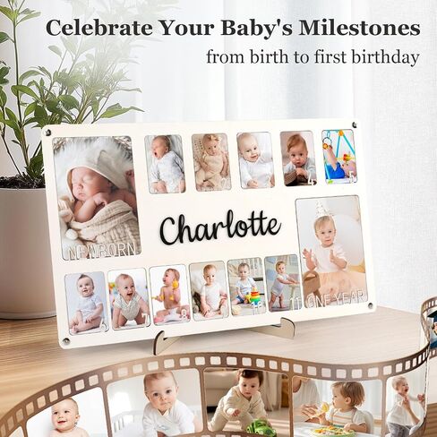 My First Year Photo Frame & Board - Personalized Baby Milestone Keepsake | 12 Month Photo Display from Newborn to 1st Birthday |Nursery Wall Art& Gift for Girls, Boys, New Parents & Grandparents in Kuwait