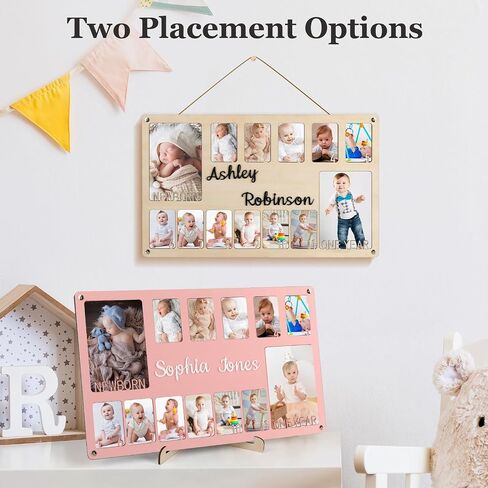 My First Year Photo Frame & Board - Personalized Baby Milestone Keepsake | 12 Month Photo Display from Newborn to 1st Birthday |Nursery Wall Art& Gift for Girls, Boys, New Parents & Grandparents in Kuwait