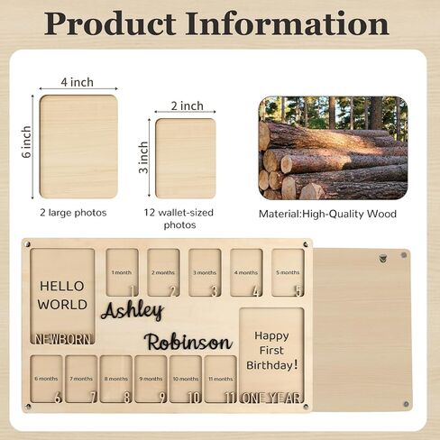 My First Year Photo Frame & Board - Personalized Baby Milestone Keepsake | 12 Month Photo Display from Newborn to 1st Birthday |Nursery Wall Art& Gift for Girls, Boys, New Parents & Grandparents in Kuwait