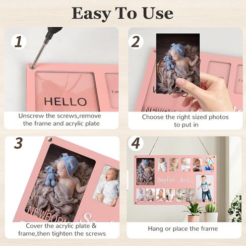 My First Year Photo Frame & Board - Personalized Baby Milestone Keepsake | 12 Month Photo Display from Newborn to 1st Birthday |Nursery Wall Art& Gift for Girls, Boys, New Parents & Grandparents in Kuwait