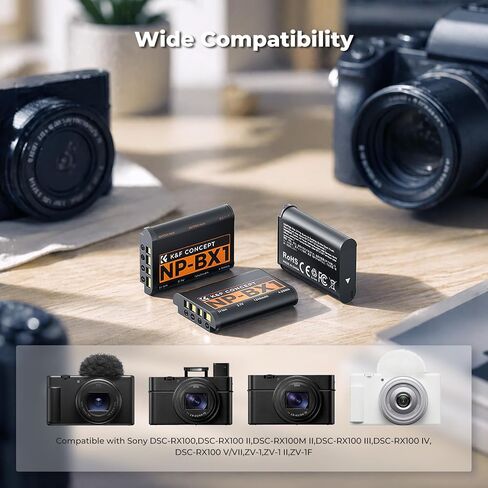 K&F CONCEPT NP-BX1 Battery and Charger Set Compatible with Sony ZV-1 ZV-1 II Cyber-Shot DSC-HX80 HX90V HX95 HX99 RX1 RX1 RX1R II in Kuwait