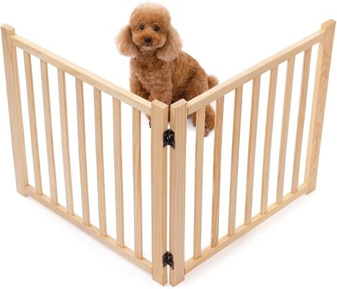 YOCAN Non-Painted Wood FreeStanding Pet Gate for Dogs,Wooden Dog Gates for Doorways, Stairs,The House, Dog Fences Indoor Puppy Gate-2 Panel H:23" in Kuwait