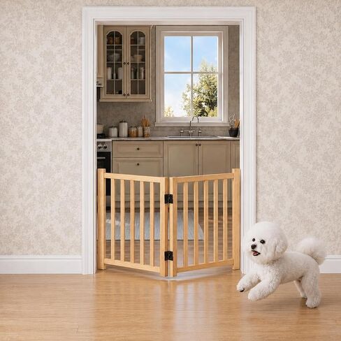 YOCAN Non-Painted Wood FreeStanding Pet Gate for Dogs,Wooden Dog Gates for Doorways, Stairs,The House, Dog Fences Indoor Puppy Gate-2 Panel H:23" in Kuwait