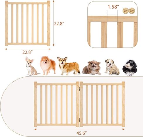 YOCAN Non-Painted Wood FreeStanding Pet Gate for Dogs,Wooden Dog Gates for Doorways, Stairs,The House, Dog Fences Indoor Puppy Gate-2 Panel H:23" in Kuwait