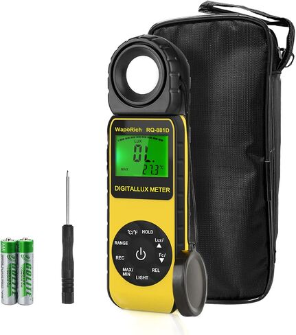 Light Meter Handheld Ambient Temperature Measures1-400,000 Lux/FC with 270° Rotatable Detector for All Visible Light, Industrial, Household, Plants and Photography - Calibration Certificate RQ-881D in Kuwait