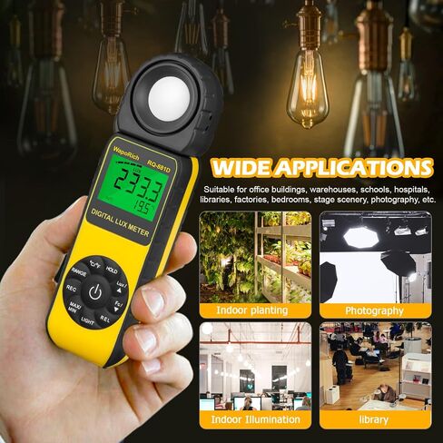 Light Meter Handheld Ambient Temperature Measures1-400,000 Lux/FC with 270° Rotatable Detector for All Visible Light, Industrial, Household, Plants and Photography - Calibration Certificate RQ-881D in Kuwait