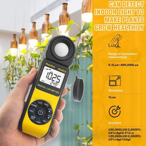Light Meter Handheld Ambient Temperature Measures1-400,000 Lux/FC with 270° Rotatable Detector for All Visible Light, Industrial, Household, Plants and Photography - Calibration Certificate RQ-881D in Kuwait