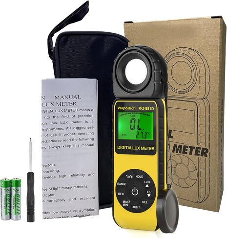 Light Meter Handheld Ambient Temperature Measures1-400,000 Lux/FC with 270° Rotatable Detector for All Visible Light, Industrial, Household, Plants and Photography - Calibration Certificate RQ-881D in Kuwait