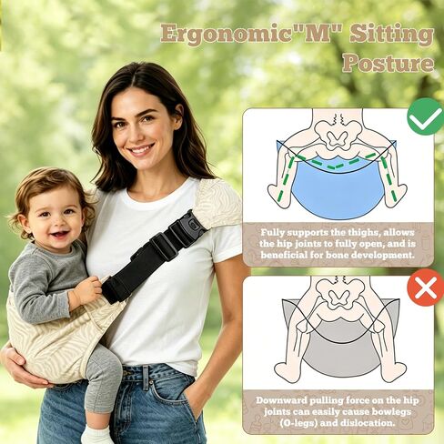Baby Sling Carrier,Toddler Carrier,Ergonomic Baby Carrier for Newborn to Toddler, Soft Adjustable Hands-Free Infant Carrier, Portable and Breathable Hip Seat Carrier for Parents (Mocha) in Kuwait