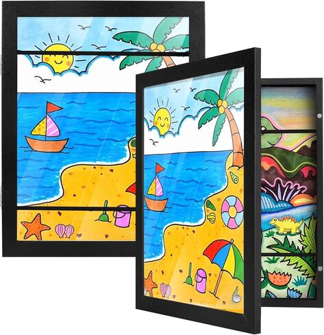 PECULA 2 Packs Kids Art Frame, 8.5x11 Front Opening Kids Artwork Frames Changeable, Holds 100 Drawings Artwork Frames for Kids Art, 3D Picture, Craft Storage, Hanging Wall Decor(White) in Kuwait
