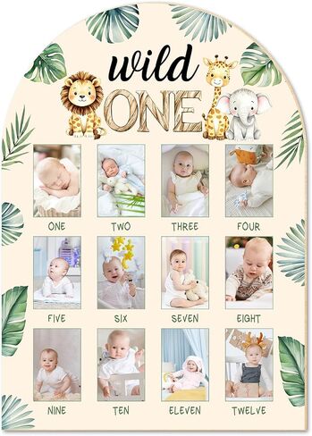 My First Year Photo Board, Bear Shape Baby's First Year Wooden Picture Frame, 1-12 Months Milestone Board 1st Birthday Party Decorations & New Parents Keepsake Gift -10 in Kuwait