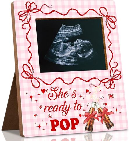 She's Ready to Pop Baby Shower Picture Frame - Pink Soda Pop Design Sonogram Frame, 7.8x10 Inches Ultrasound Photo for Pregnancy Announcement Gender Reveal Keepsake Gift in Kuwait