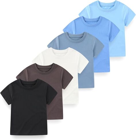 Unisex Baby Toddler Little Kids 6-Pack Cotton T-Shirts Short Sleeve Solid Everyday Tees for Boys Girls in Kuwait