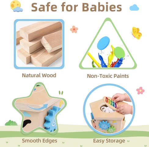 Wooden Activity Cube, 8-in-1 Montessori Toys for 1+ Year Old | Fine Motor Skills Developmental Learning Toys for Toddlers 1-3, First Birthday Gifts for Girls Boys in Kuwait