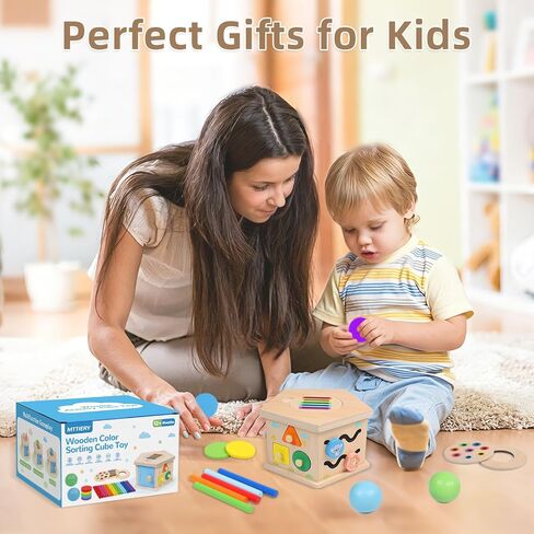 Wooden Activity Cube, 8-in-1 Montessori Toys for 1+ Year Old | Fine Motor Skills Developmental Learning Toys for Toddlers 1-3, First Birthday Gifts for Girls Boys in Kuwait