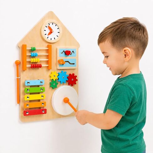 Wall Sensory Board for Toddlers 1-3 | Montessori Wall Busy Board for Playrooms, Nurseries, Daycare | No Assembly & Quick Install | 17.5 x 11.5 Inches in Kuwait