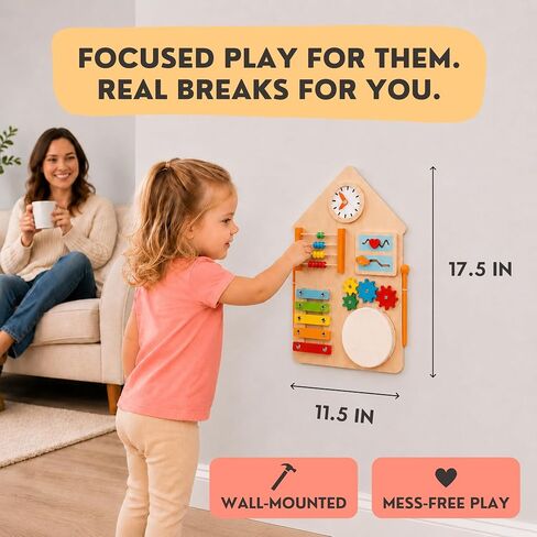Wall Sensory Board for Toddlers 1-3 | Montessori Wall Busy Board for Playrooms, Nurseries, Daycare | No Assembly & Quick Install | 17.5 x 11.5 Inches in Kuwait