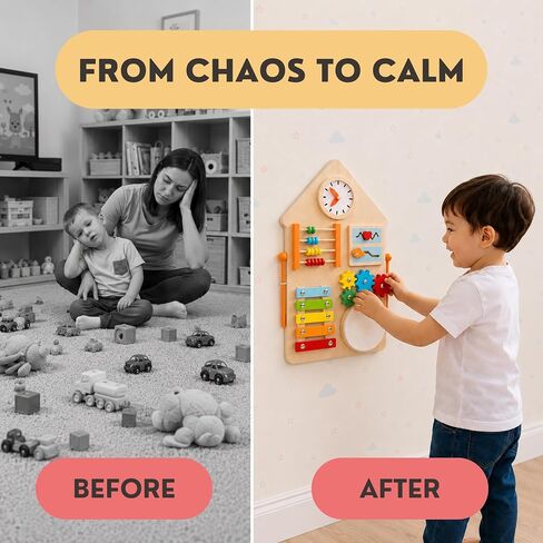 Wall Sensory Board for Toddlers 1-3 | Montessori Wall Busy Board for Playrooms, Nurseries, Daycare | No Assembly & Quick Install | 17.5 x 11.5 Inches in Kuwait