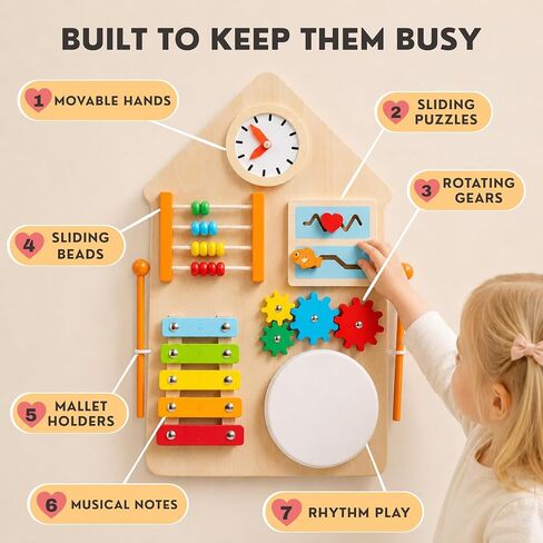 Wall Sensory Board for Toddlers 1-3 | Montessori Wall Busy Board for Playrooms, Nurseries, Daycare | No Assembly & Quick Install | 17.5 x 11.5 Inches in Kuwait