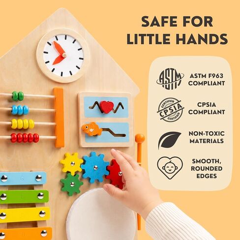 Wall Sensory Board for Toddlers 1-3 | Montessori Wall Busy Board for Playrooms, Nurseries, Daycare | No Assembly & Quick Install | 17.5 x 11.5 Inches in Kuwait