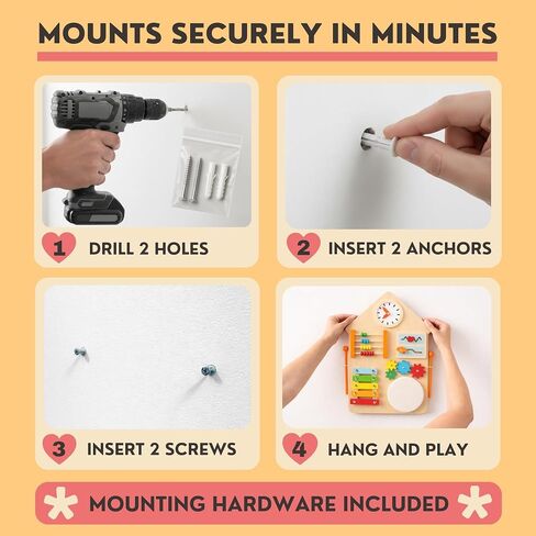 Wall Sensory Board for Toddlers 1-3 | Montessori Wall Busy Board for Playrooms, Nurseries, Daycare | No Assembly & Quick Install | 17.5 x 11.5 Inches in Kuwait