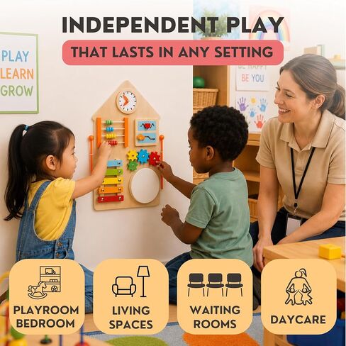 Wall Sensory Board for Toddlers 1-3 | Montessori Wall Busy Board for Playrooms, Nurseries, Daycare | No Assembly & Quick Install | 17.5 x 11.5 Inches in Kuwait