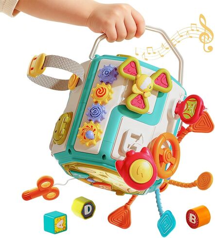 ZIYOSTAR 20-in-1 Busy Board Activity Cube, Educational Sensory Learning Toy for 1 2 3 Year Old Toddlers, Developmental Fine Motor Skills, Shape Sorter & Music Toys Gift for Boys Girls 1-3 Years Old in Kuwait