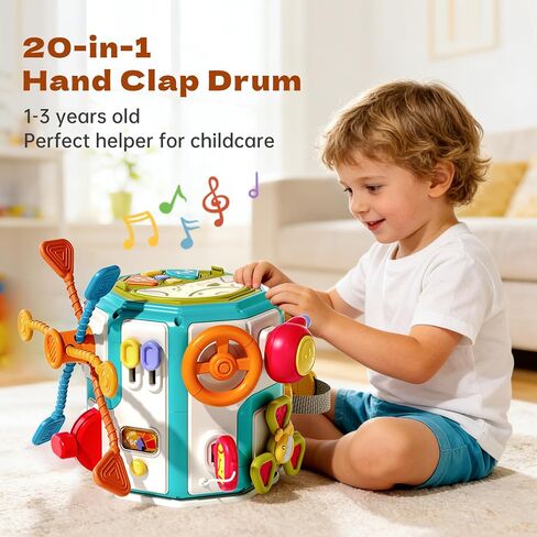 ZIYOSTAR 20-in-1 Busy Board Activity Cube, Educational Sensory Learning Toy for 1 2 3 Year Old Toddlers, Developmental Fine Motor Skills, Shape Sorter & Music Toys Gift for Boys Girls 1-3 Years Old in Kuwait