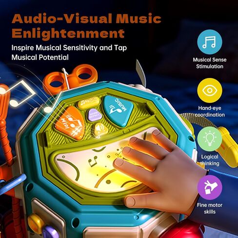 ZIYOSTAR 20-in-1 Busy Board Activity Cube, Educational Sensory Learning Toy for 1 2 3 Year Old Toddlers, Developmental Fine Motor Skills, Shape Sorter & Music Toys Gift for Boys Girls 1-3 Years Old in Kuwait