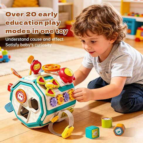ZIYOSTAR 20-in-1 Busy Board Activity Cube, Educational Sensory Learning Toy for 1 2 3 Year Old Toddlers, Developmental Fine Motor Skills, Shape Sorter & Music Toys Gift for Boys Girls 1-3 Years Old in Kuwait