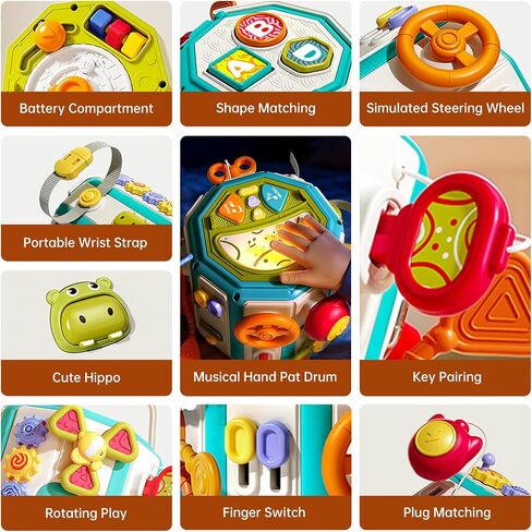 ZIYOSTAR 20-in-1 Busy Board Activity Cube, Educational Sensory Learning Toy for 1 2 3 Year Old Toddlers, Developmental Fine Motor Skills, Shape Sorter & Music Toys Gift for Boys Girls 1-3 Years Old in Kuwait