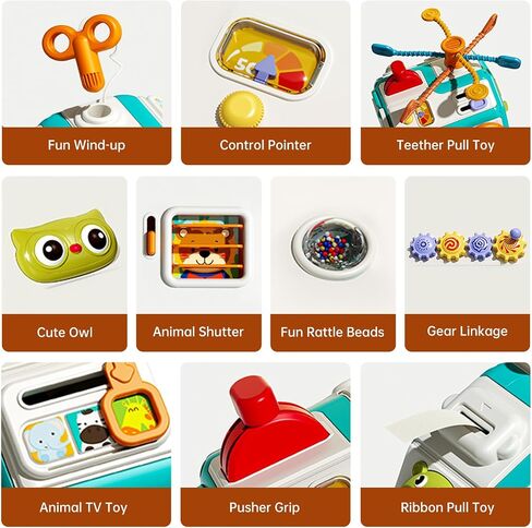 ZIYOSTAR 20-in-1 Busy Board Activity Cube, Educational Sensory Learning Toy for 1 2 3 Year Old Toddlers, Developmental Fine Motor Skills, Shape Sorter & Music Toys Gift for Boys Girls 1-3 Years Old in Kuwait