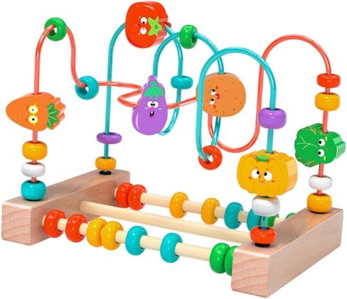 kowaku Bead Maze Toy Wooden Bead Maze Roller Coaster Puzzle Toy with Color Sorting and Grasping Practice Suitable for Preschool, Fruit in Kuwait