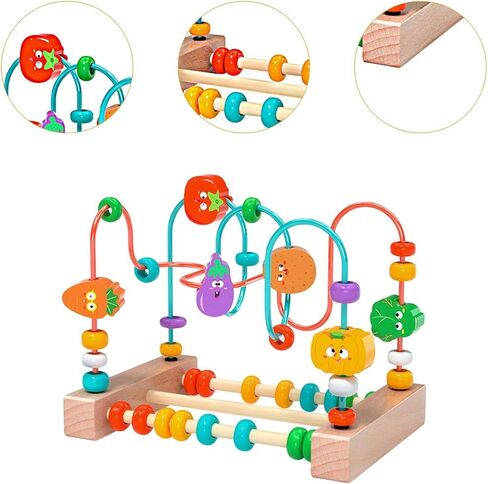 kowaku Bead Maze Toy Wooden Bead Maze Roller Coaster Puzzle Toy with Color Sorting and Grasping Practice Suitable for Preschool, Fruit in Kuwait