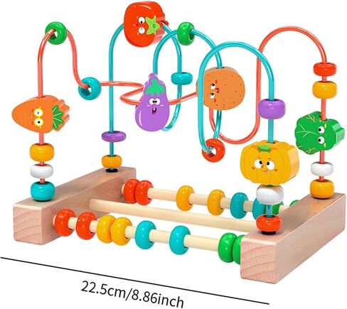 kowaku Bead Maze Toy Wooden Bead Maze Roller Coaster Puzzle Toy with Color Sorting and Grasping Practice Suitable for Preschool, Fruit in Kuwait