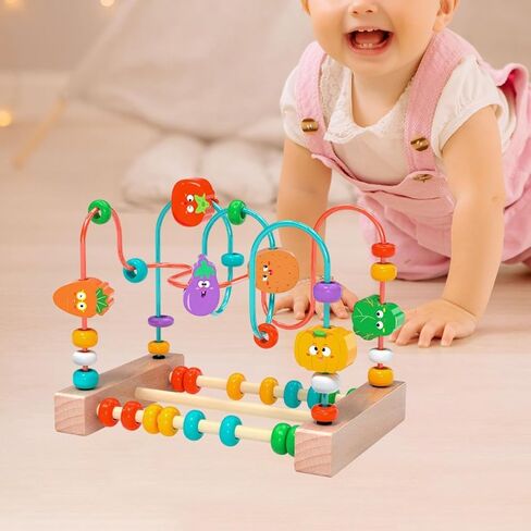 kowaku Bead Maze Toy Wooden Bead Maze Roller Coaster Puzzle Toy with Color Sorting and Grasping Practice Suitable for Preschool, Fruit in Kuwait
