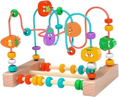 kowaku Bead Maze Toy Wooden Bead Maze Roller Coaster Puzzle Toy with Color Sorting and Grasping Practice Suitable for Preschool, Fruit in Kuwait