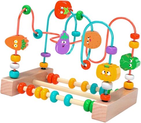 kowaku Bead Maze Toy Wooden Bead Maze Roller Coaster Puzzle Toy with Color Sorting and Grasping Practice Suitable for Preschool, Fruit in Kuwait