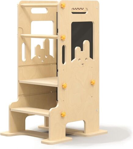 Kids Kitchen Step Stool - Learning Standing Tower with Blackboard, Height Adjustable Safety Rail Stool for Kids, Non-Slip Adjustable Stool for Kitchen, Bathroom in Saudi Arabia