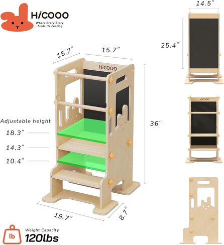 Kids Kitchen Step Stool - Learning Standing Tower with Blackboard, Height Adjustable Safety Rail Stool for Kids, Non-Slip Adjustable Stool for Kitchen, Bathroom in Saudi Arabia