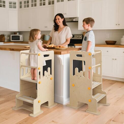 Kids Kitchen Step Stool - Learning Standing Tower with Blackboard, Height Adjustable Safety Rail Stool for Kids, Non-Slip Adjustable Stool for Kitchen, Bathroom in Saudi Arabia