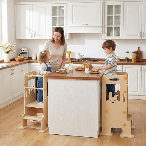 Kids Kitchen Step Stool - Learning Standing Tower with Blackboard, Height Adjustable Safety Rail Stool for Kids, Non-Slip Adjustable Stool for Kitchen, Bathroom in Saudi Arabia