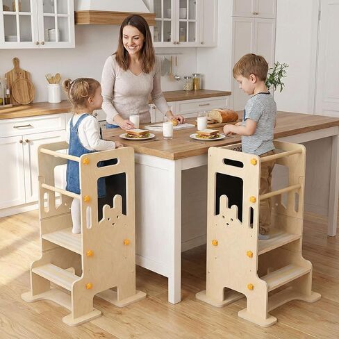Kids Kitchen Step Stool - Learning Standing Tower with Blackboard, Height Adjustable Safety Rail Stool for Kids, Non-Slip Adjustable Stool for Kitchen, Bathroom in Saudi Arabia