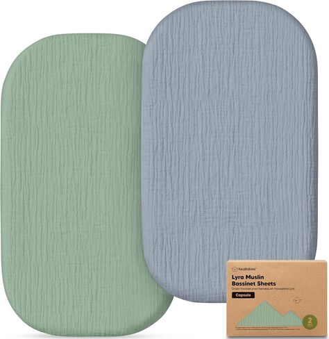 2-Pack Muslin Baby Bassinet Sheets Girls, Boys – 100% Cotton Organic Bassinet Sheets, 33x20 Oval Capsule Mattress Cover,Universal Fit Compatible with Maxi Cosi Iora Baby Bassinet Mattress (Soft White) in Kuwait