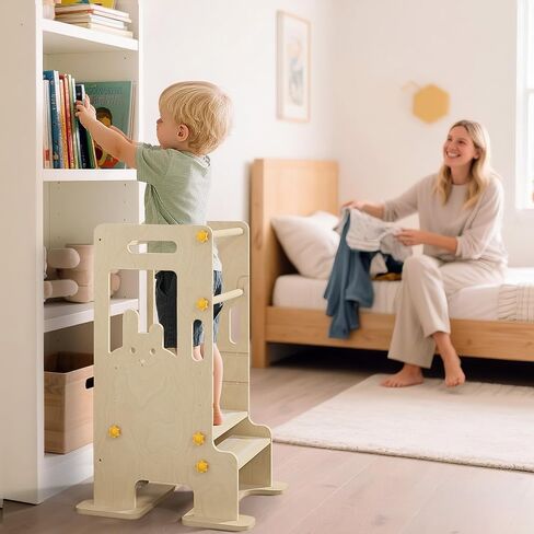 Kids Kitchen Step Stool - Learning Standing Tower with Blackboard, Height Adjustable Safety Rail Stool for Kids, Non-Slip Adjustable Stool for Kitchen, Bathroom in Saudi Arabia